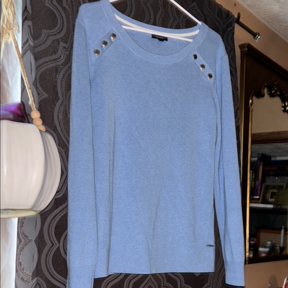 Blue Sweater with Button Accents